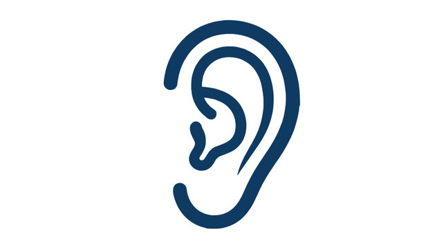 Blue ear outline drawing isolated on white background