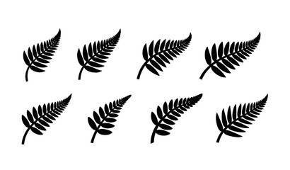Fototapeta premium Silver Fern Glyph Icons New Zealand Symbol Black Leaf Vector Set