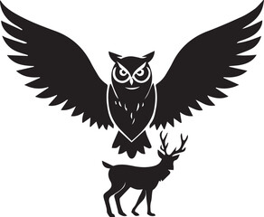 Obraz premium Animals set owl with Deer black silhouette