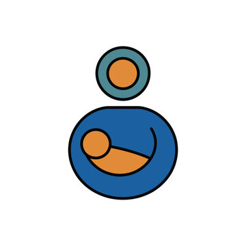 Simple icon depicting a mother and baby shown in a circular minimalist style