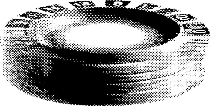 Vintage casino roulette wheel in black and white halftone style