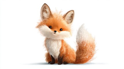 Obraz premium Adorable Cartoon Baby Fox Sitting with Fluffy Tail in Bright and Cheerful Style