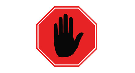 Obraz premium A vibrant red octagonal stop sign features a stark black silhouette of an open hand signaling halt high quality