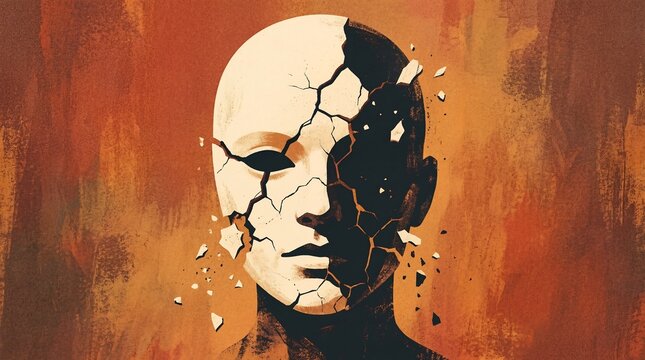 Abstract Grainy Art Representing Persona and the Cracking Social Mask