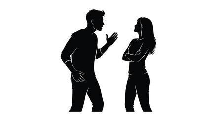 A striking silhouette depicts a tense exchange between a man gesturing and a woman with crossed arms high quality © Nupur02