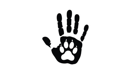 A striking black silhouette depicts a human hand seamlessly transforming into a bear paw print symbolizing connection high quality © Nupur02