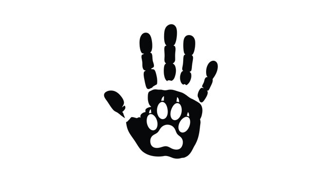 A striking black silhouette depicts a human hand seamlessly transforming into a bear paw print symbolizing connection high quality