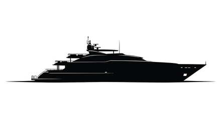 A striking silhouette of a large modern superyacht dominates the frame suggesting luxury and maritime travel high quality professional © Nupur02