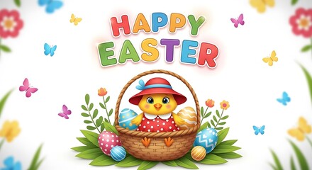 Obraz premium A happy easter image with a chick in a basket