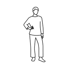 Obraz premium Man standing with hand on hip holding object in black and white minimalist illustration