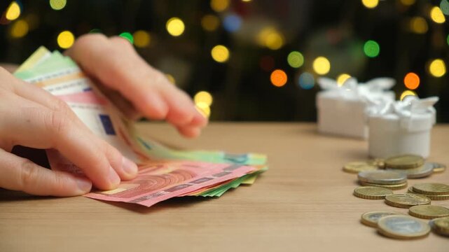 Successful financial year or bonus concept, Euro cash at Christmas.