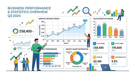 Business performance overview showcasing revenue trends and sales growth statistics for Q3 2024