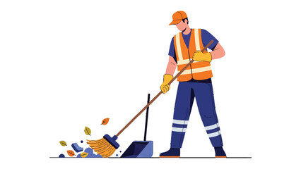Street Cleaner at Work: A diligent street cleaner, diligently sweeping up fallen leaves, showcases community care and environmental preservation.