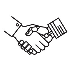 Fototapeta premium Human and Robot Handshake Vector Icon - AI Partnership, Technology Collaboration, and Future Business Deal Outline Illustration