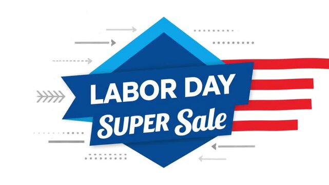 Labor day super sale motion graphic with animated american flag elements and creative design shapes