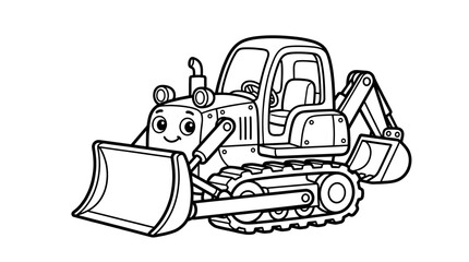 Smiling cartoon bulldozer with shovel. © Apolobay