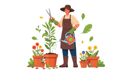 Gardener Nurturing Life: A dedicated gardener cultivates a flourishing garden, tending to vibrant plants with care and precision, symbolizing the beauty of growth and the art of cultivation. © hafs121