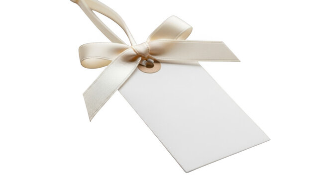 Blank gift tag with elegant cream sil isolated on transparent background