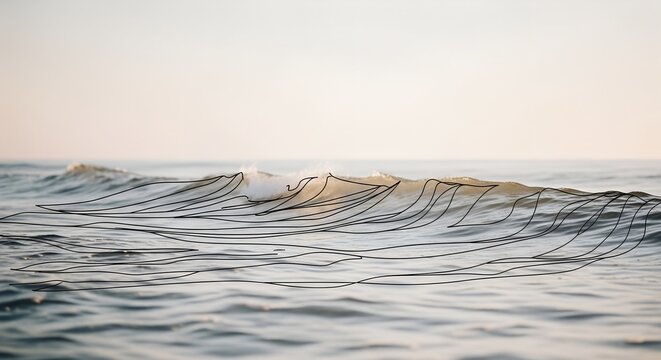 Captivating waves dance gracefully on a serene ocean surface as artistry meets nature during a tranquil sunset ai, waves, ocean, water, sunset, artistry, nature, tranquility, sea, horizon, beauty, ske