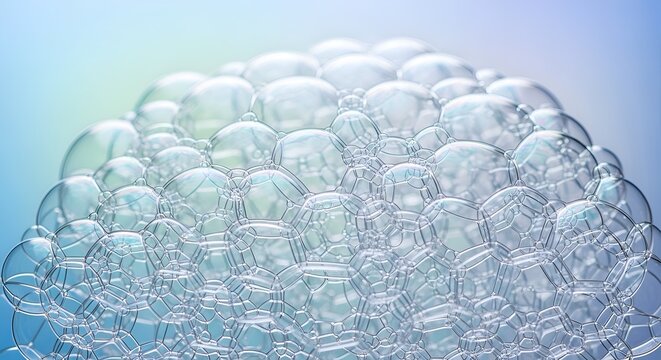 Clear plastic or glass bubble wrap sheet with blue background plastic bubbles