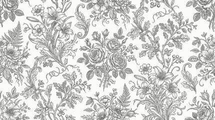 Fototapeta premium Floral Pattern Design with Leaves and Flowers.