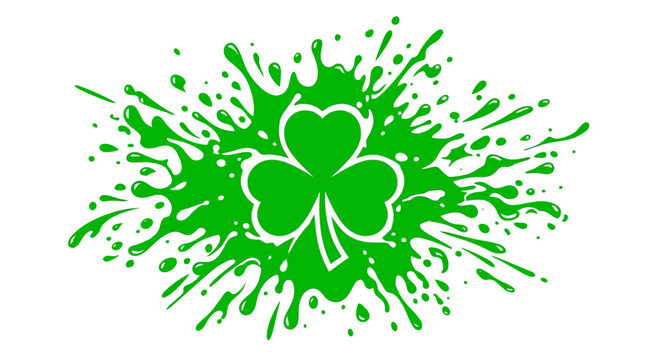 Vibrant green splash featuring a clover symbol, ideal for festive celebrations and promotions
