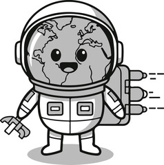 Fototapeta premium Vector illustration of astronaut earth mascot in spacesuit