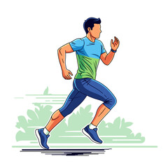 Obraz premium A dynamic illustration of a man running outdoors, wearing athletic sportswear, depicting fitness and an active lifestyle.