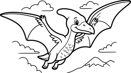 Smiling Cartoon Pterodactyl Flying High. © Payu
