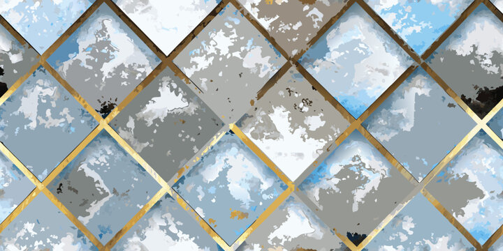 Geometric diamond pattern with gold accents and textured watercolor effects