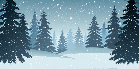 A serene winter landscape featuring snow covered evergreen trees and falling snow © Ganesh