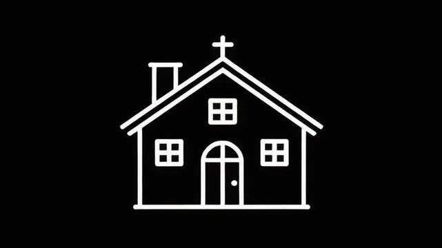 Minimalist white chapel illustration on black background