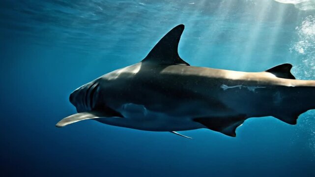 Shark gliding deep blue ocean realistic marine life footage. 4K Video