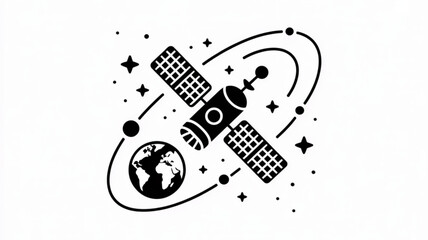 Fototapeta premium Satellite orbiting Earth with stars and planets a flat vector illustration representing space exploration and technology for science or communication concepts