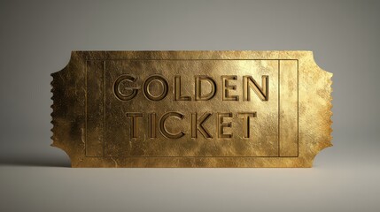 Obraz premium Shiny golden ticket with embossed text isolated on grey background