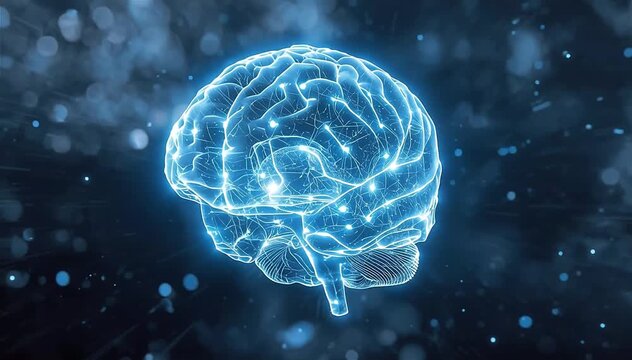 Transparent artificial intelligence brain structure filled with flowing waves of luminous data energy moving across neural pathways, glowing fiber optic strands transmitting information continuously