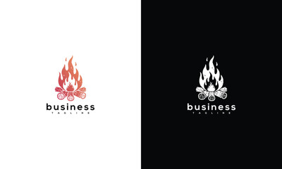 Campfire Logo Design Vintage Rustic Outdoor Fire Flame Wood Burn Brand Mark.