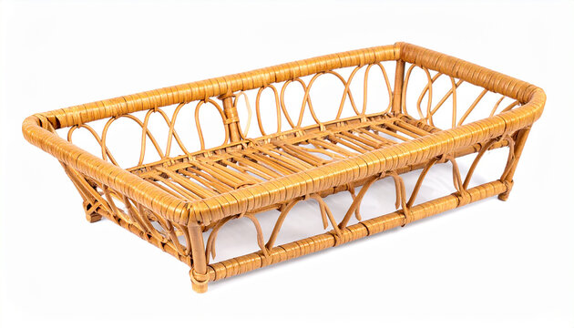 Elegant handwoven rattan basket, a rectangular natural wicker tray for versatile home decor, storage, and presentation purposes