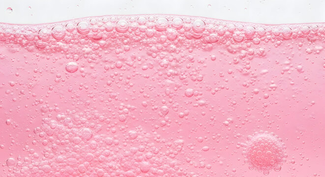 Pink fizzy drink with bubbles on surface carbonated