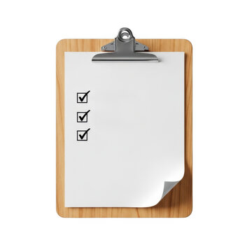 A wooden clipboard with a blank sheet of paper and the word kan written on it isolated on transparent background