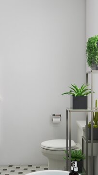 Modern bathroom with panoramic city view and lush greenery