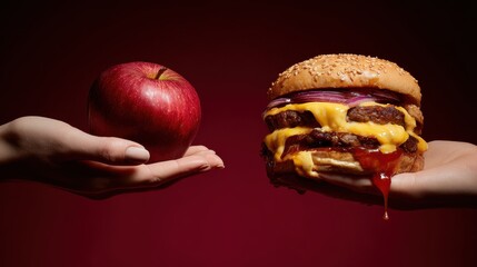 Choosing between healthy fruit and unhealthy fast food