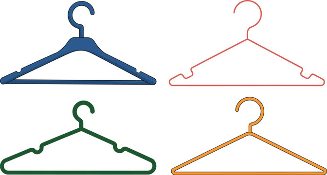 Colorful clothes hangers, plastic and wire designs, garment storage solutions, wardrobe organization tools, fashion accessories display, household essentials, laundry room equipment