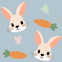 seamless pattern with adorable rabbits and carrots