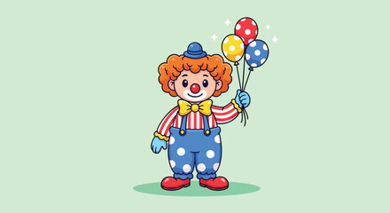 Naklejka premium Cute Cartoon Clown Holding Balloons.