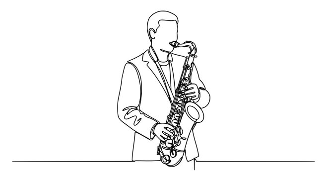 Saxophonist playing a black tenor saxophone with one hand on the keys featuring music, musician, jazz with instrument