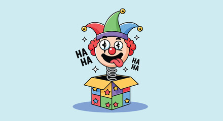 Naklejka premium Funny Jack in the Box Clown Toy Vector Illustration.