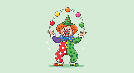 Naklejka premium Happy Clown Juggling Colorful Balls in a Circus Performance.