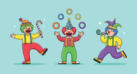Obraz premium Three cheerful clowns performing various circus acts.
