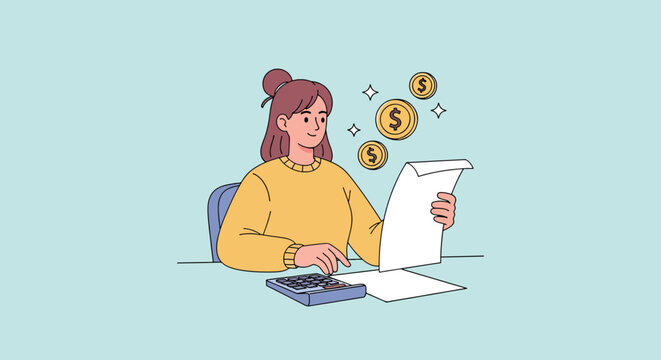 Woman calculating finances and managing budget.